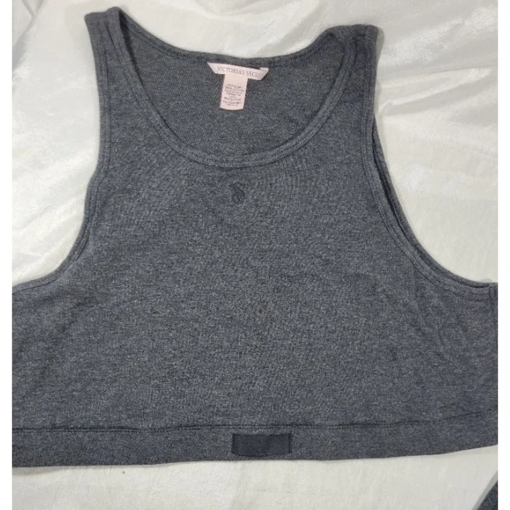 Victoria Secret Modal Ribbed Crop Tank Top & Shorts Lounge Set - Charcoal - XXL
